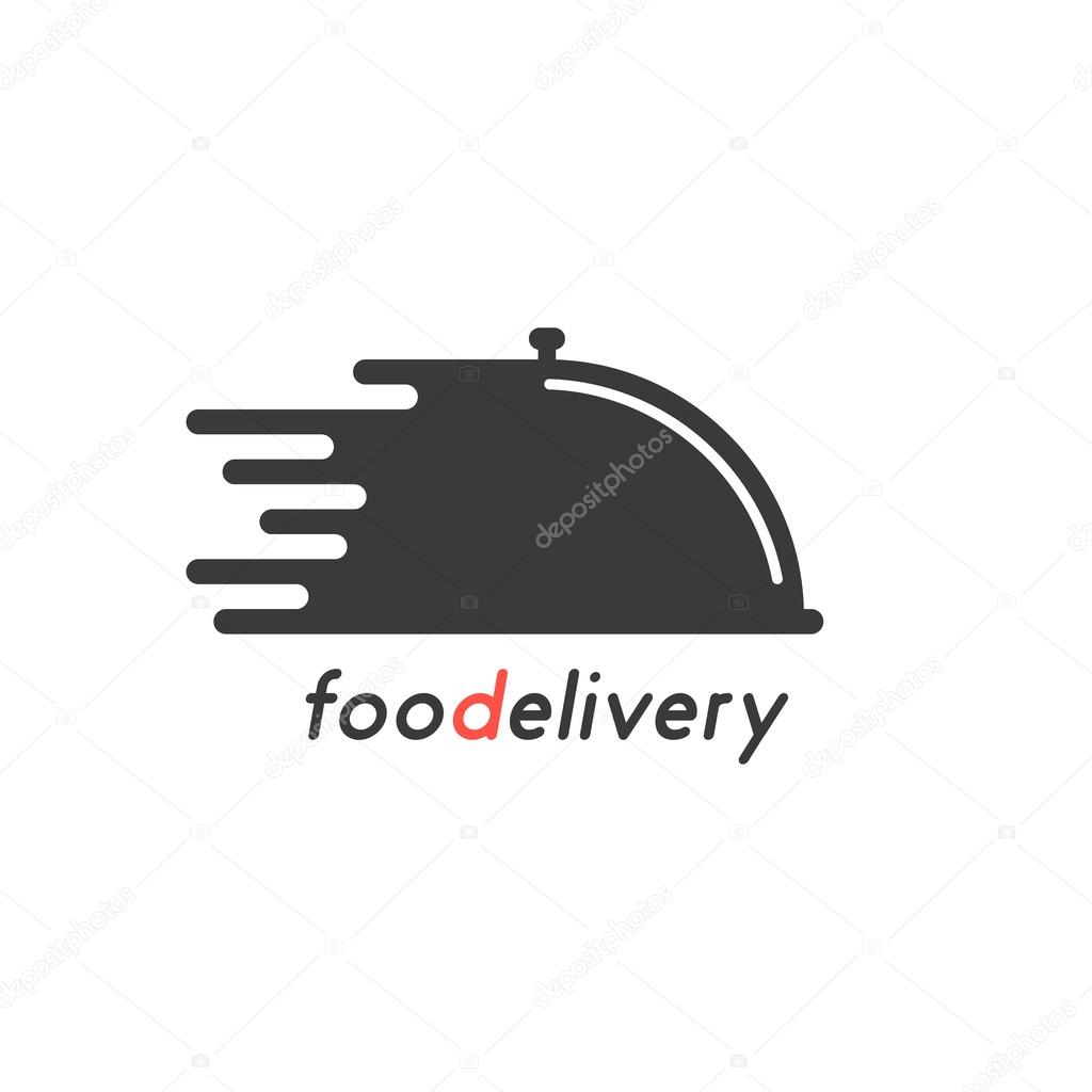 Food delivery with black dish. concept of on-line supermarket, maintenance catering, transportation, tray, chef. isolated on white background. flat style trendy modern brand design vector illustration