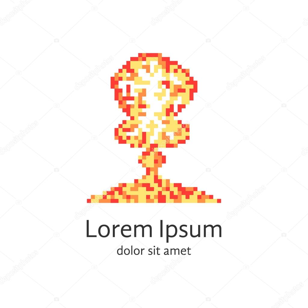 Colored pixel explosion logotype. concept of creative icon, armageddon, apocalypse, explosive, doomsday. isolated on white background. pixelart style trendy modern brand design vector illustration