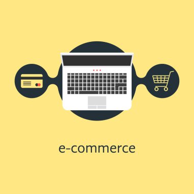e-ticaret kredi kartı dizüstü bilgisayar ve alışveriş sepeti