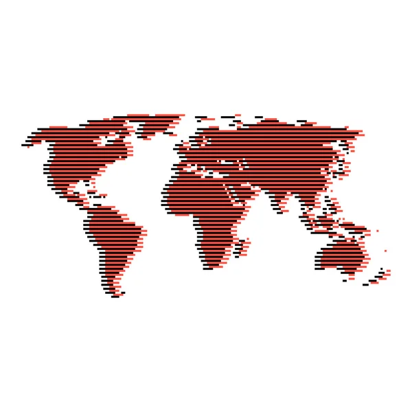 Sorban a piros és a fekete világ Térkép, mint a digitális zaj — Stock Vector