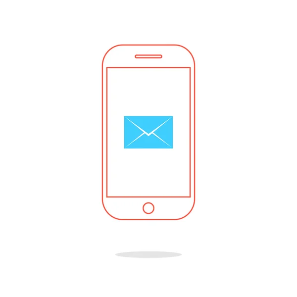 Mavi bir zarf içerisinde ve gölge ile kırmızı anahat smartphone — Stok Vektör