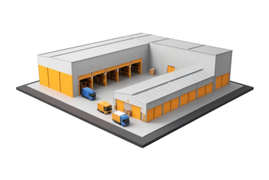 Beyaz arkaplanda 3D Lojistik Depo Simgesi Tasarımı