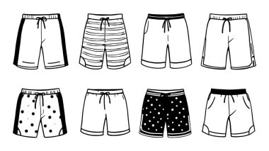Şort, şort ve şort. vektör çizimleri kümesi