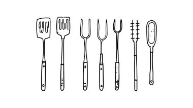 Aşçılar için Barbekü Araçları Vektör Çizgisi Resim Tasarımı
