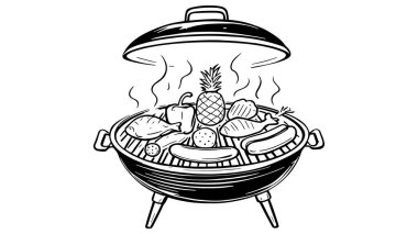 Barbekü Izgara Çizgisi Sanat Yazı Açık hava piknik sahnesi