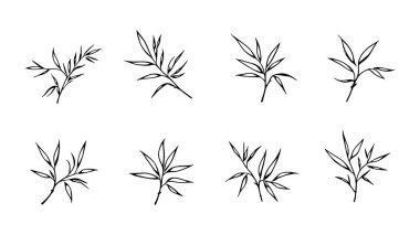 Bambu yaprağı çizgisi duvar sanatı için modern minimalist illüstrasyon