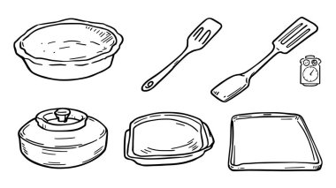 Yemek pişirme araçları çizgisi yemek tarifi kitapları için mükemmel tasarım