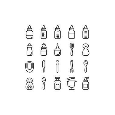 Şişe kaşıkları da dahil olmak üzere bebek eşyaları sanat taslağı