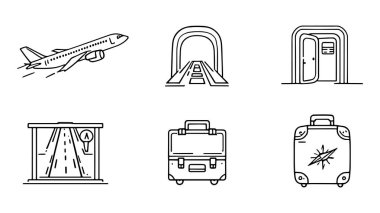 Aviation Airlines Icons, modern uçak vektör illüstrasyonu serisi.