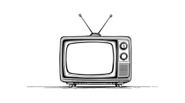 Detaylı bir şekilde çizilmiş eski bir klasik televizyon çizimi.