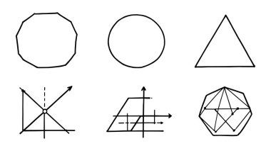 Matematiksel formlara sahip Cebir ve Geometri Vektörü çizgi çizimleri