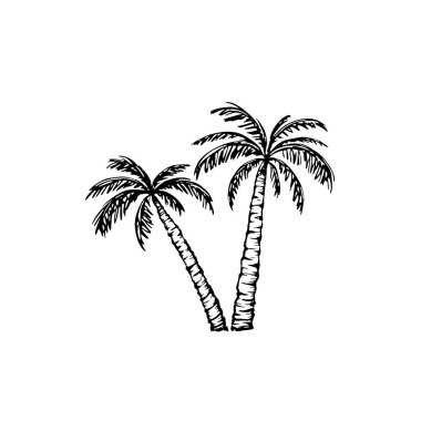2 palmiye ağacı çizgisi yaz cenneti sahnesi