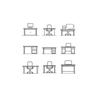 Masa simgesi çizgisi sanatı minimum çalışma alanı tasarımı ana hatları