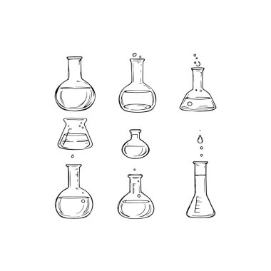 Kimya şişesi çizgisi sanat bilimsel illüstrasyon konsepti