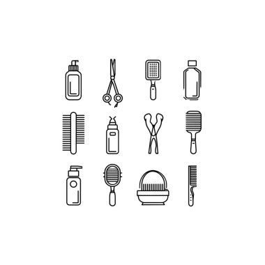 Saç bakımı ve şekillendirme aletleri koleksiyonu. Sanat, mükemmel görünümü için stil araçlarına sahip olmalıdır.