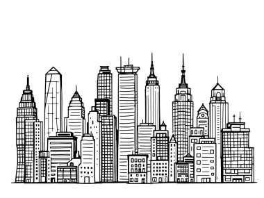 Şehir silueti vektör çizgisi modern şehir tasarımının sanat çizimi