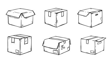 Açık dağıtım sembollü kutu paket teslim satırı çizimi