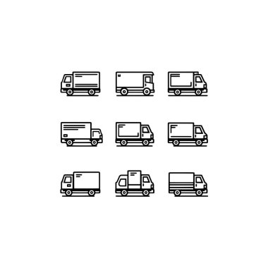 Kutu kamyonu çizgisi şehir kargo aracı illüstrasyonu