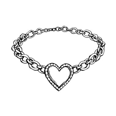 Kalp cazibesi çizgisi olan zincir bilezik, zarif basit tasarım.