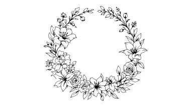 Çiçek Gelini Duşu Davet Hattı Sanat Sanatı Minimum Vintage Çiçek Çizimi