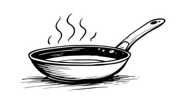 Frying Pan Illustration line art black and white cookware artwork