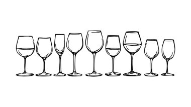 Bir bardak şarap çizgisi zarif el çizimi çizimi sanat eseri