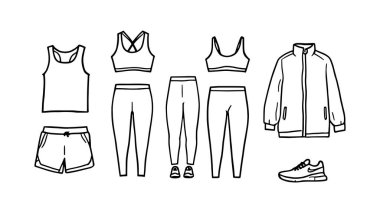 Jimnastik çizgisi aktif yaşam tarzı için modern spor kıyafetlerini gösteriyor