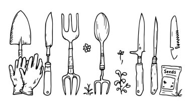 Ev Bahçıvanlığı Alet Hattı Sanat Çizgisi İllüstrasyonu Güzel Doğa İlham Veren Sanat