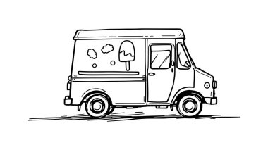 Dondurma Kamyonu Vektör Hattı Sanat Tasarımı Basit çizim