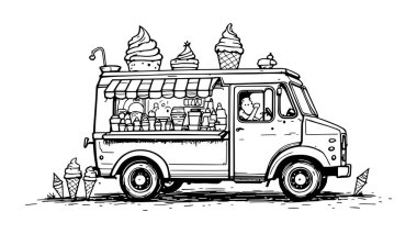 Dondurma Kamyonu Vektör Hattı Sanat Grafiksel Modern Temiz Biçim