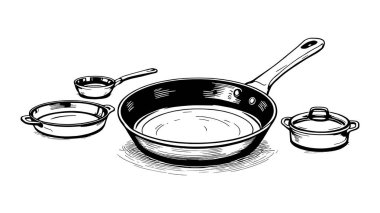 Demir Pan çizgisi sanat el çizimi kırsal mutfak aletleri tasarımı