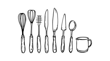 Mutfak Aletleri Koleksiyon Hattı Modern mutfak malzemeleri çizimleri