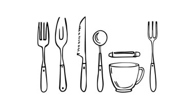 Mutfak Araçları Koleksiyon Satırı Sanat basit ve zarif tasarım biçimi
