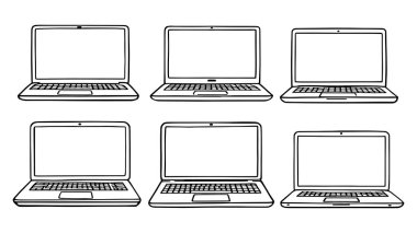 Dizüstü bilgisayar çizgisi. Teknoloji için soyut taslak çizimi.