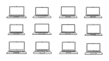 Dizüstü bilgisayar çizgisi resim tasarımı gösteriminde parlak tasarım ve minimalist teknoloji tarzı