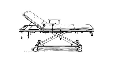 Tıbbi teçhizat rehberleri için tıbbi sedye ana hatları resim çizimi
