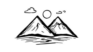 Dağ manzarası çizgisi, engebeli tepeler ve karmaşık basitlik sergiliyor.