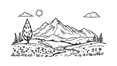 Doğal Peyzaj Boyama Çizgisi Sanat Minimalist Doğa Sahneleri