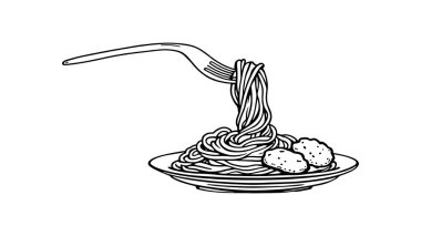 Kızarmış tavuk ciğeri çizimli makarna linguine.