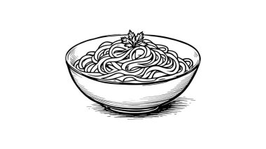 Fettucini alfredo tabağı ve garnitürlü kremalı makarna eskizi.