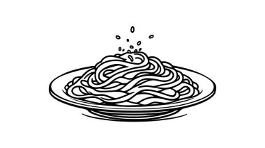 Fettucini alfredo tabağı ve garnitür çizgisi. Basit bir yemek zevki.