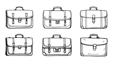 Klasik klasik klasik klasikleri gösteren Retro Deri Evrak Çantası çizgisi çizimi