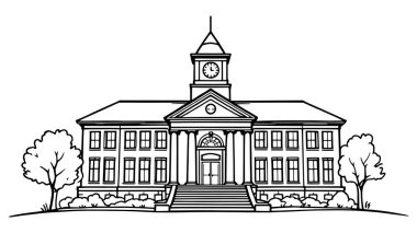 Okul Binası Resim Çizgisi Sanatı en az stil