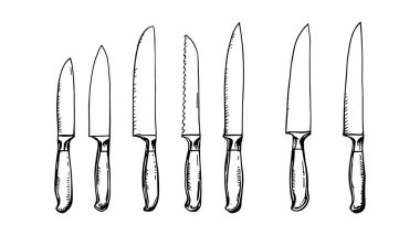 El çizilmiş bıçak seti, vektör illüstrasyonu