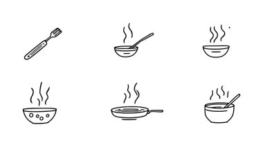 Beyaz arkaplanda 4 mutfak gereçleri simgesi var....