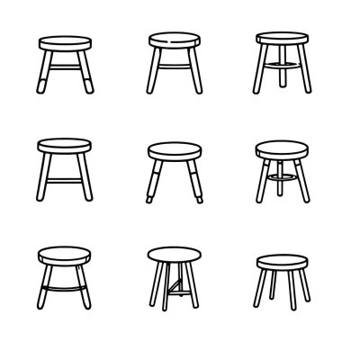 Siyah ve beyaz sandalyeler. Beyaz arkaplanda izole edilmiş vektör illüstrasyonu