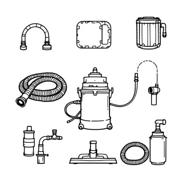 Su musluğu, su musluğu, şişeli musluk ve temizlik için musluk. izole vektör illüstrasyonu.