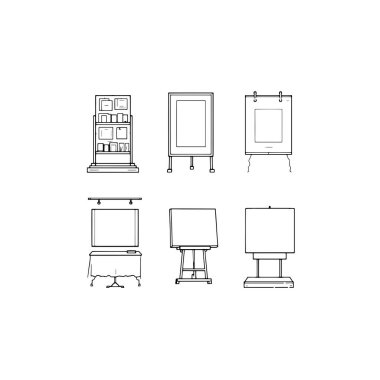 Beyaz arka planda farklı ofis mobilyaları. vektör illüstrasyonu