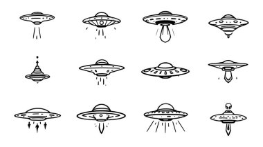 Vektör seti UFO, UFO, UFO, UFO, UFO. UFO uçan UFO simgesi seti.