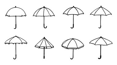 Şemsiyeler için vektör simgeleri kümesi.